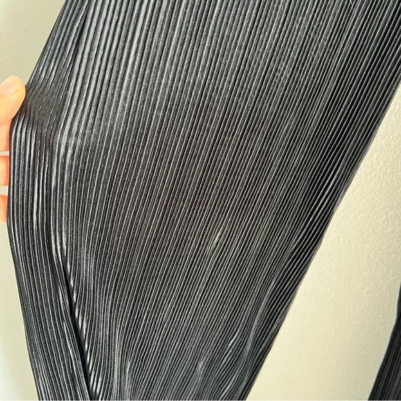 Zara Black Straight Flare Semi Sheer Black Vertical Accordion Crinkle Pants S - Picture 5 of 9